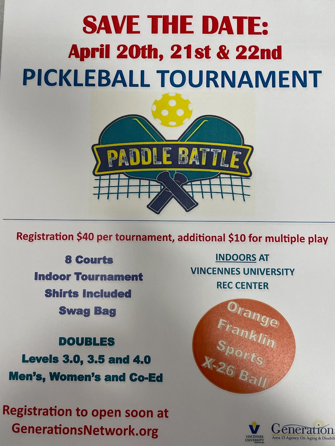 Paddle Battle: Pickleball Tournament - Vincennes/Knox County VTB