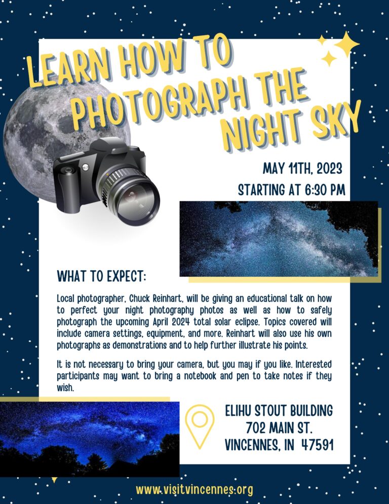 Photograph the night sky vincennes knox county vtb